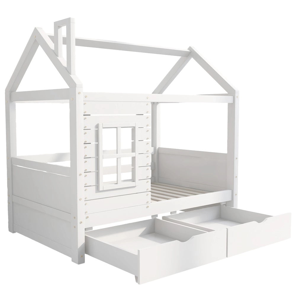 Letto per Bambini con Sponda ¨C MINIMAL ¨C Legno Massello, Bianco, 80x160