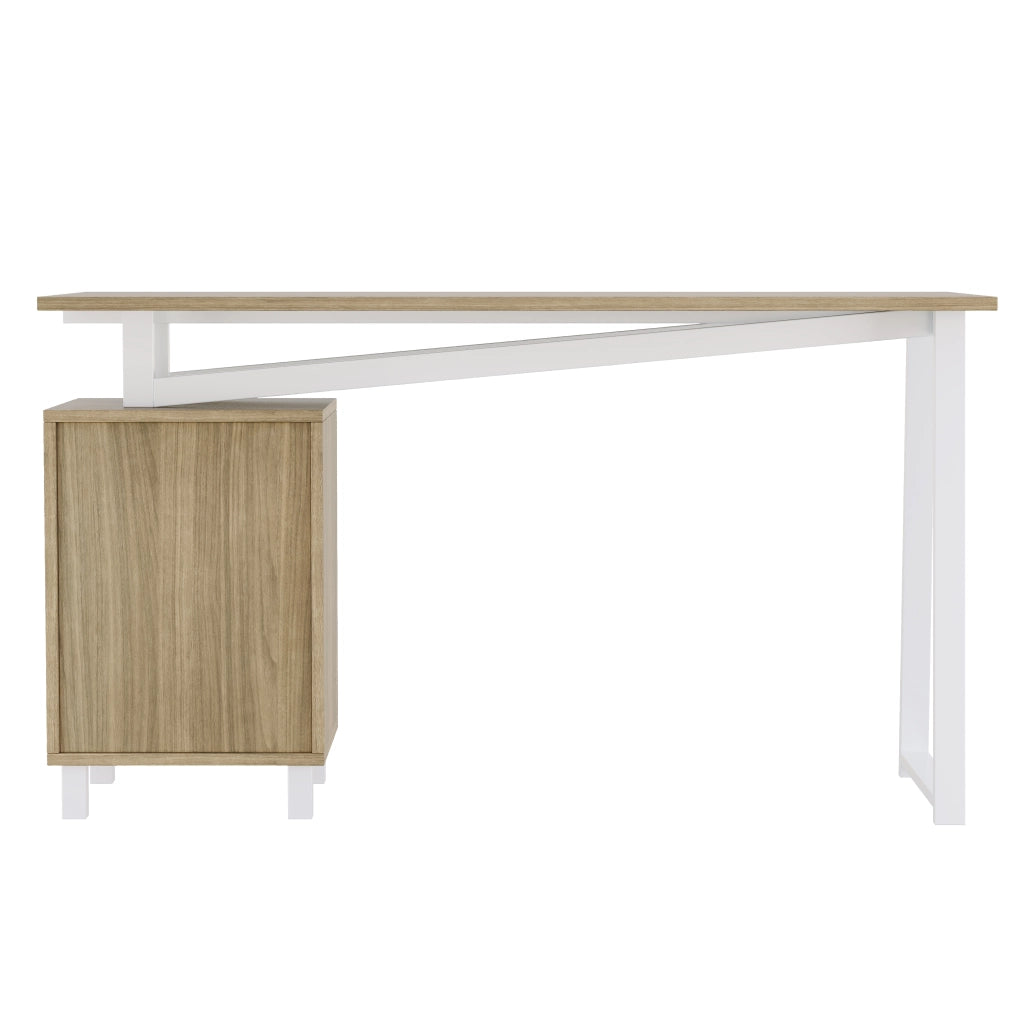 Scrivania lineare con 3 cassetti e ampio piano in MDF con struttura in acciaio bianco per studio naturale 130 × 55 × 75 cm