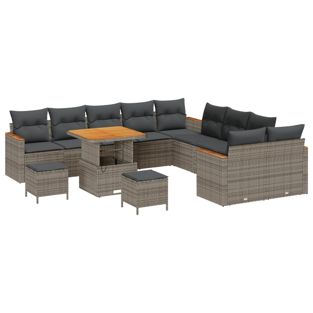 Set di divani da giardino  13 pezzi con cuscini grigio polirattan acacia