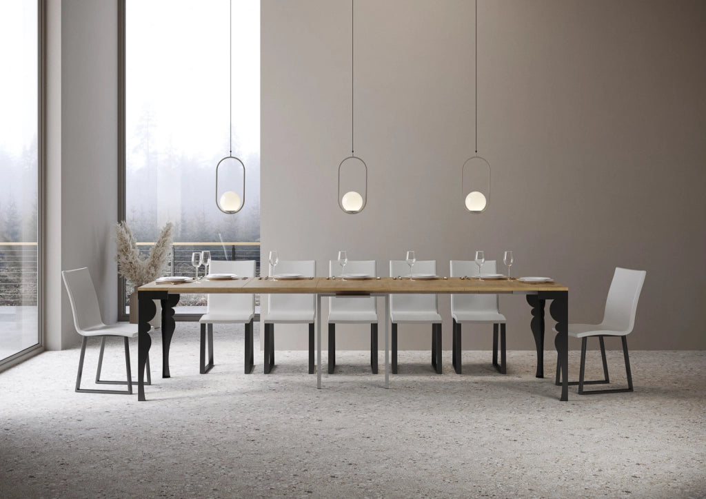 Consolle allungabile 90x40/300 cm Paxor Evolution Quercia Natura telaio Antracite
