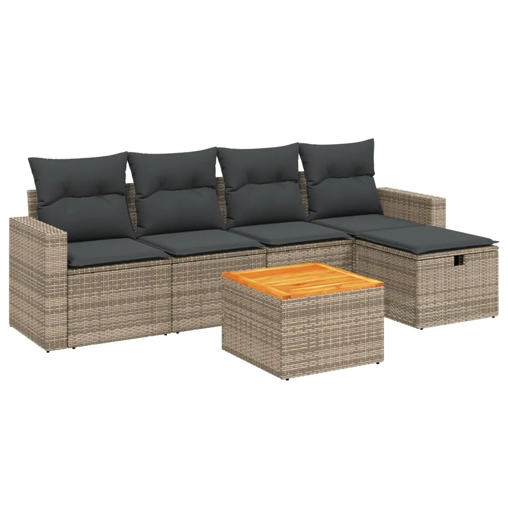 Set Divano da Giardino 6 pz con Cuscini Grigio in Polyrattan