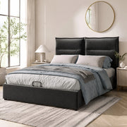 Letto imbottito idraulico 140x200 cm nero con contenitore e testiera regolabile