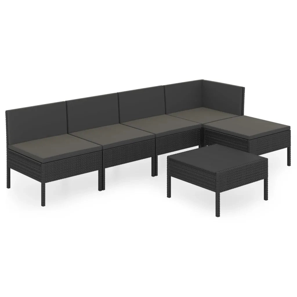 Set Divani da Giardino 6 pz con Cuscini in Polyrattan Nero cod mxl 38333
