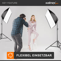 Set 2 Softbox rettangolari 40 x 60 cm con LED 35 W 2 Treppiedi per luci FT-8051 fino a 260 cm, luce diurna 5000 K per studio foto set fotografico