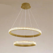 Trade Shop - Lampadario A Sospensione Led 60w 2 Cerchi Anelli Cristallo Telecomando Oro 31975 -
