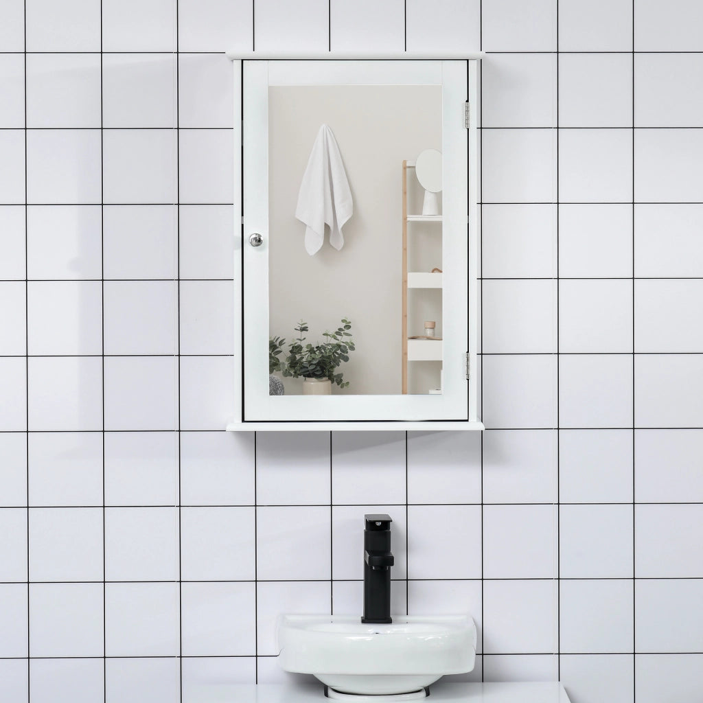 Mobiletto Bagno Pensile con Specchio e Anta a Chiusura Magnetica, 41x14x60cm - Bianco
