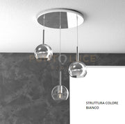SOSP. BIANCO TONDA 3 LUCI VETRI TUTTI PICCOLO (1 X TRASPARENTE + 2 X CROMO) 1155BI-S3 TP-TC