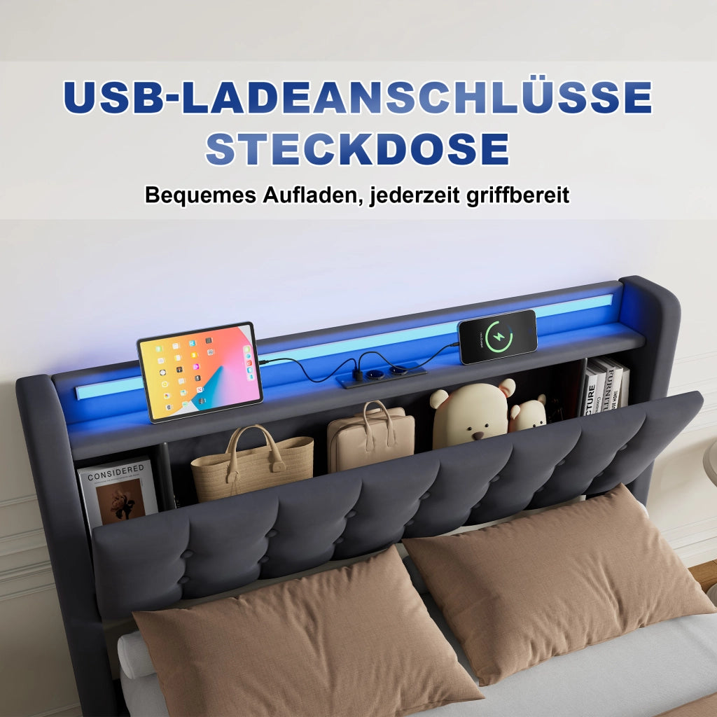 Letto contenitore 140x190 cm, colore grigio