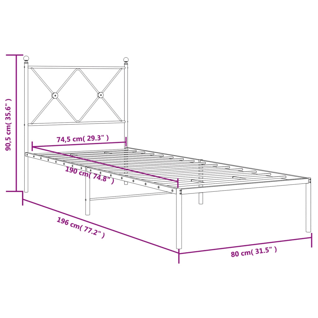 Giroletto senza Materaso con Testiera Metallo Bianco 75x190 cm