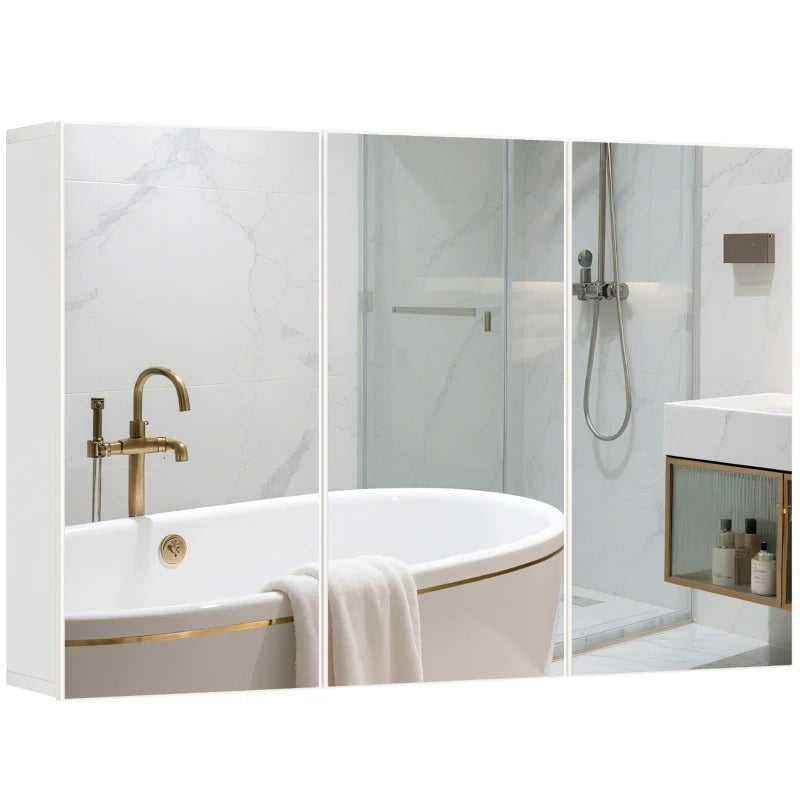Mobile specchiera da bagno con 3 ante a specchio, pensile, 90 x 15,5 x 60 cm, bianco