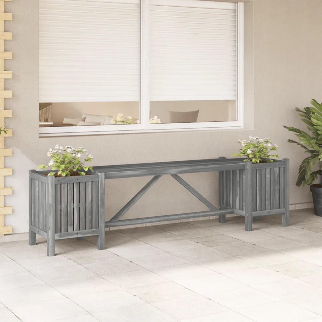 Panca da Giardino con 2 Fioriere 150cm Legno di Acacia Grigio