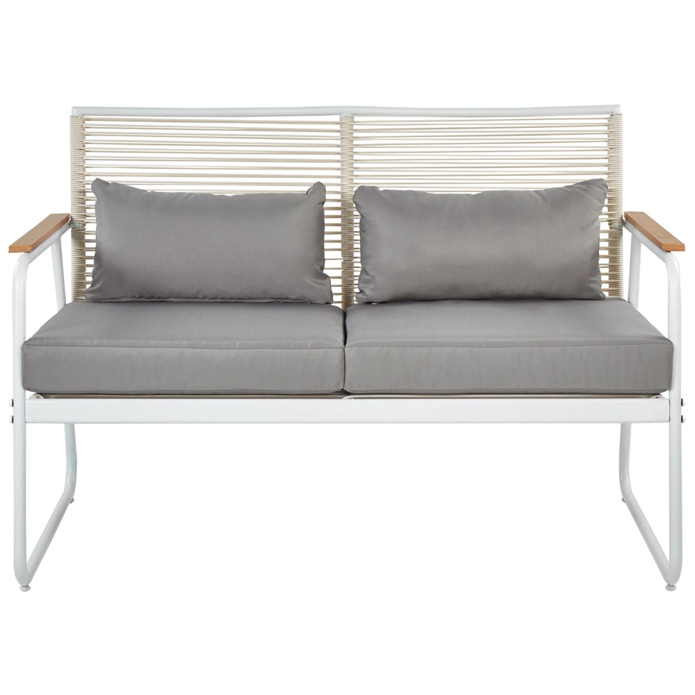 Set da giardino in acciaio bianco con cuscini grigi Set da salotto 4 posti Tavolo moderno