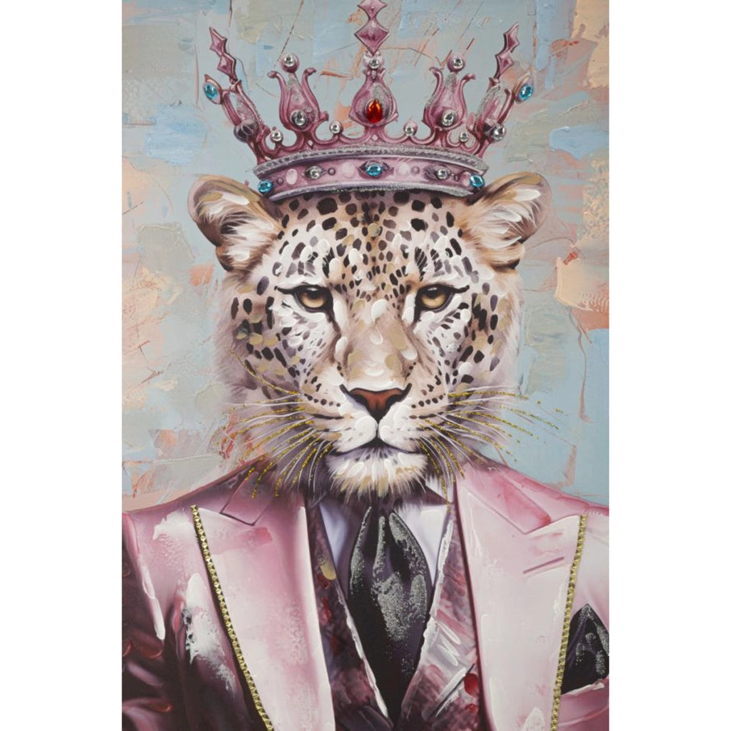 Dipinto su tela King B leopardo gentleman con cornice, 82x122 cm