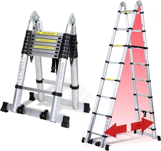 Scala Telescopica - Scala Telescopica a Volo - Altezza di Lavoro - Alluminio - Adatto per Uso Privato e Professionale - Scala Telescopica a Volo - Massimo Carico 150 kg