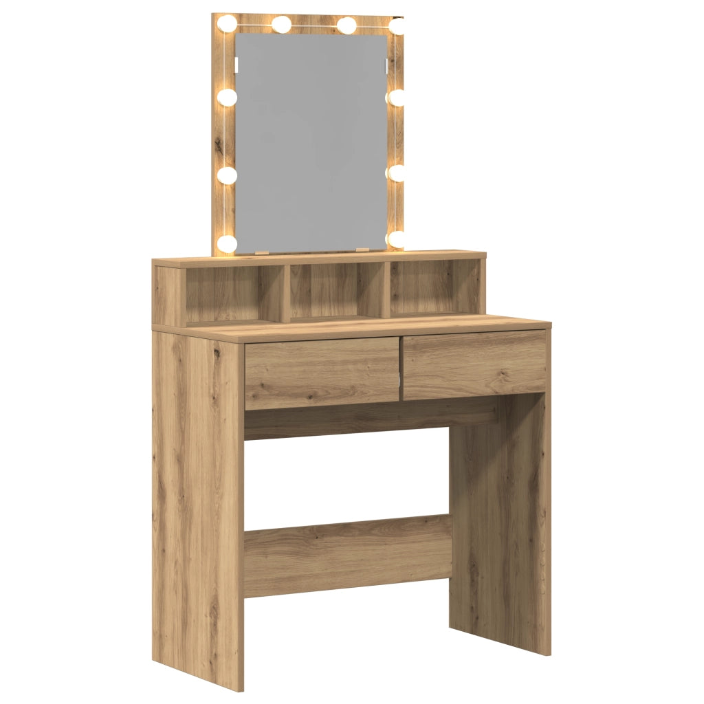 Toeletta con Specchio e LED in Rovere Artigianale in Legno Ingegnerizzato