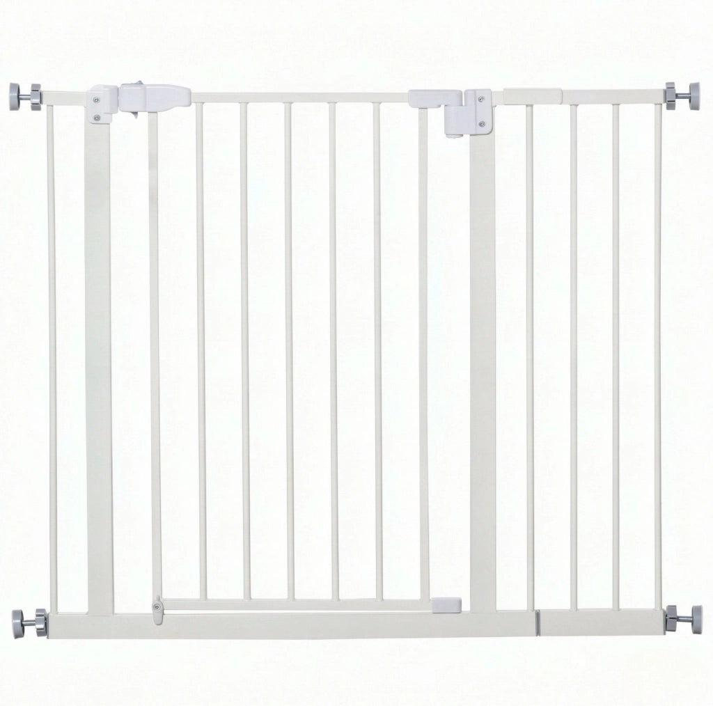 Cancello di Sicurezza Estensibile per Animali in Metallo e Plastica, Altezza 76,2 cm, Bianco
