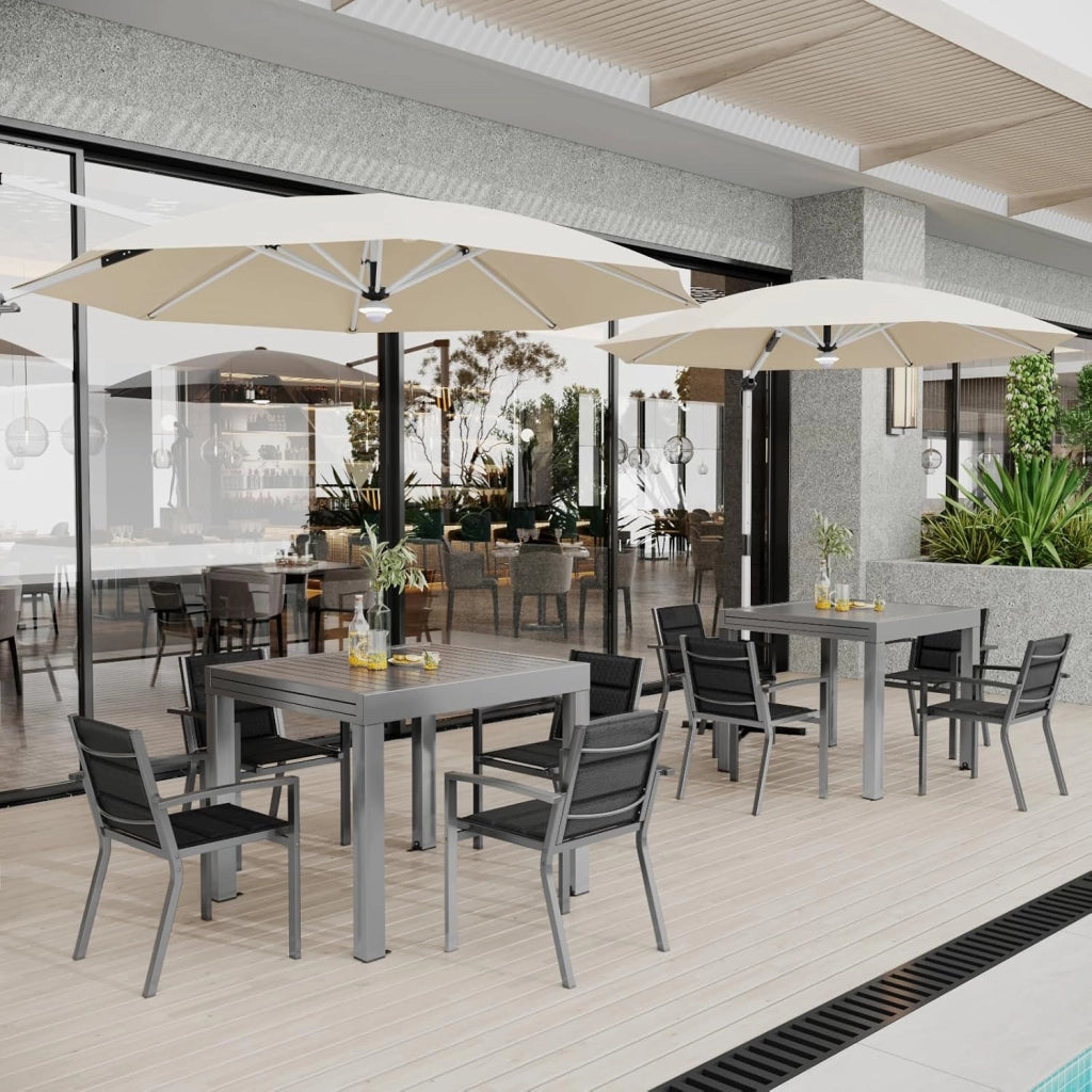 Set di 4 sedie da giardino impilabili in alluminio, carico massimo 160 kg, per giardino, piscina, terrazza, sala da pranzo, mobili da giardino, grigio chiaro