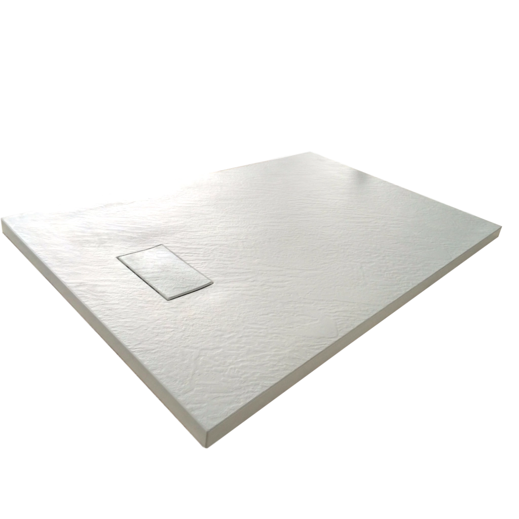 Piatto Doccia In SMC Vetroresina Effetto Pietra H 2,6 Cm Con Piletta Di Scarico Inclusa 70-120 Bianco