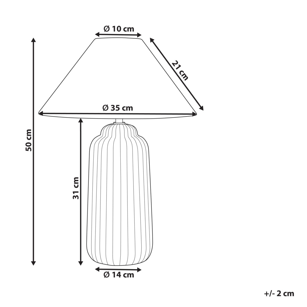 Lampada da tavolo Beige Paralume a cono in ceramica Base rigata Comodino Soggiorno Camera da letto Illuminazione