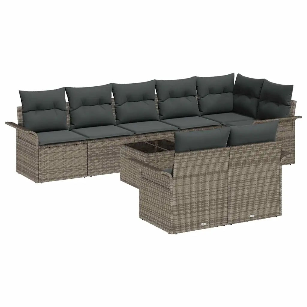 Set Divano da Giardino con cuscino 9 pcs Grigio Poly Rattan