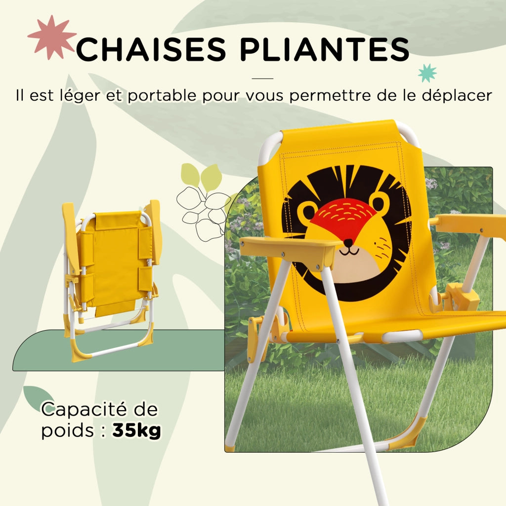 Set giardino bambini 4 pezzi ¨C zephmum ¨C motivo leone con ombrellone giallo regolabile ? 100 cm