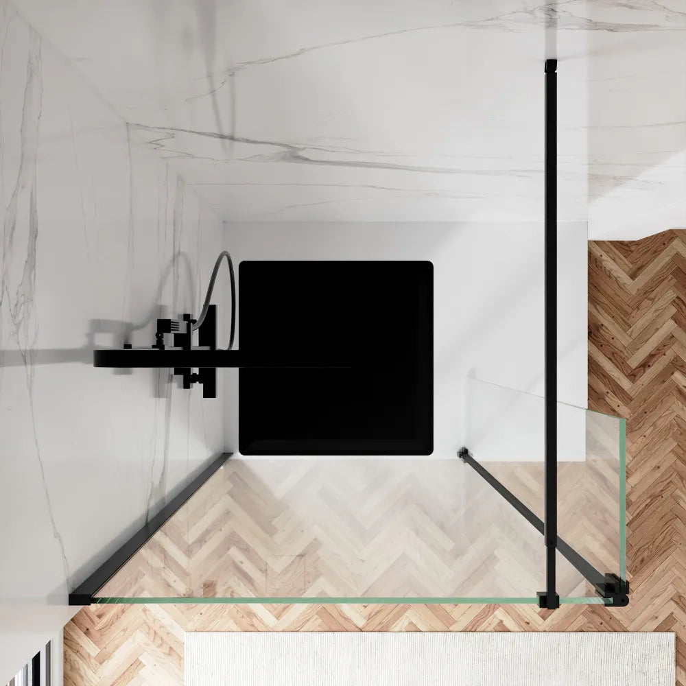 Doccia walk-in 110cm + anta 40cm vetro 8mm trasparente profili neri | Keros
