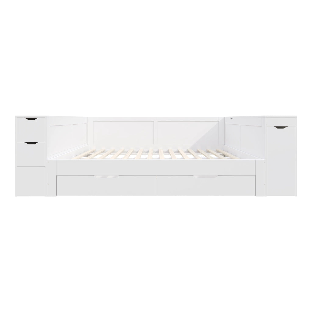 Daybed per bambini con cassetti e comodino, 90x200/140x200 cm, bianco