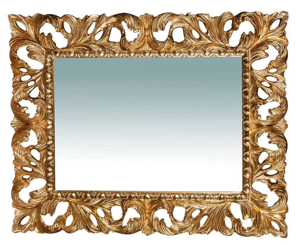 Biscottini Specchiera da parete verticale/orizzontale in legno finitura foglia oro anticato L82xPR6xH101 cm Made in Italy