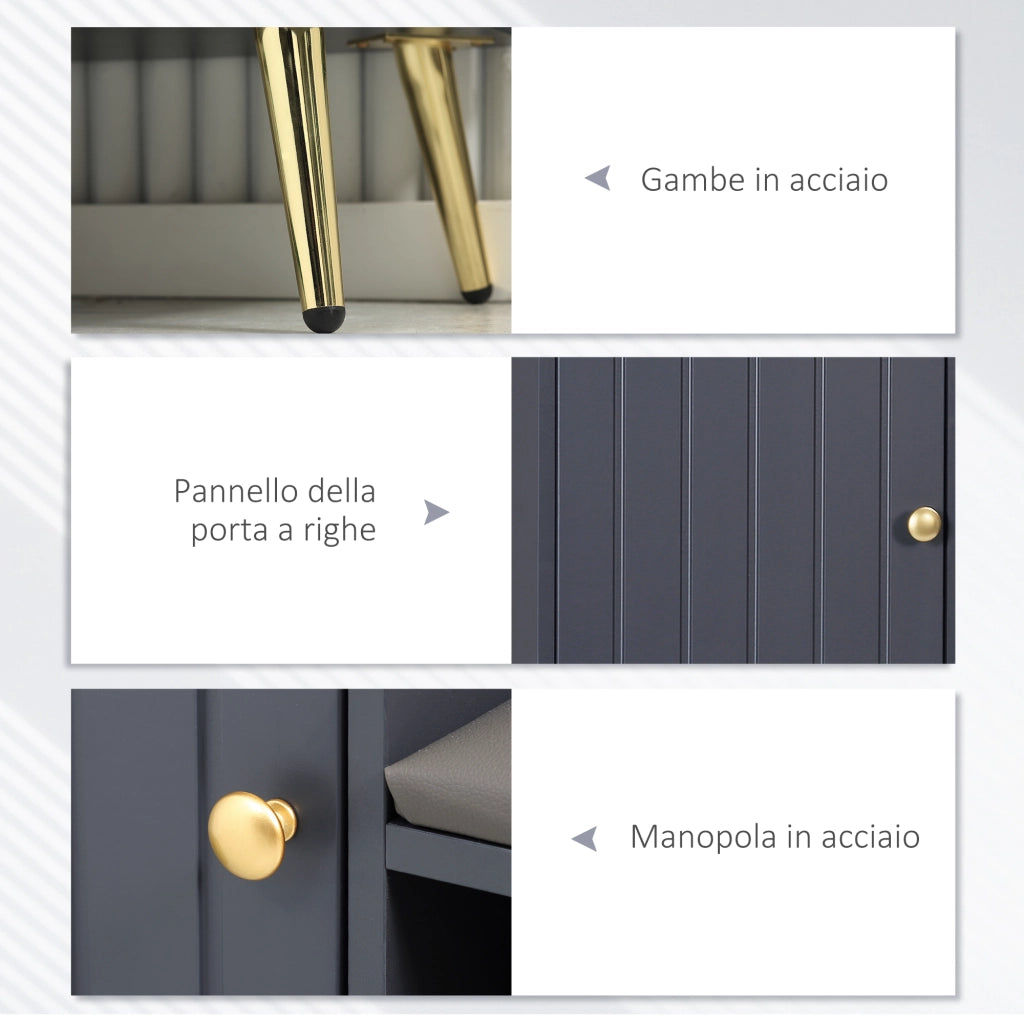 Scarpiera con Seduta e Armadietto ¨C zephmum ¨C Grigio, 80x33x49 cm