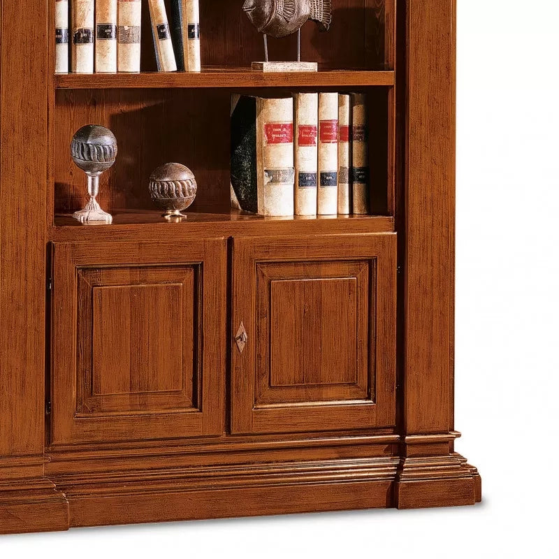 Libreria 3 vani a giorno 2 porte legno massello l.145 p.50 h.202 (407) - Mobili 2G