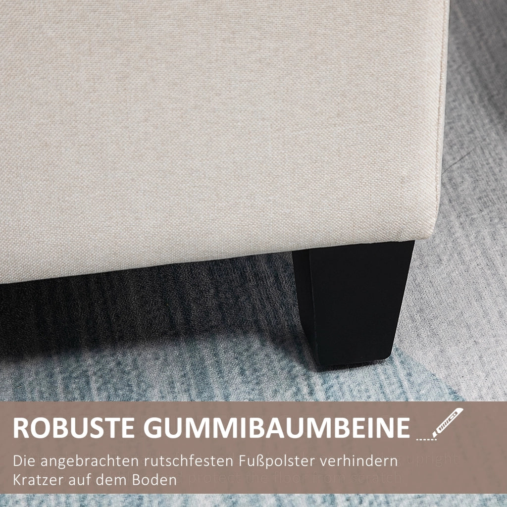 Panca contenitore con seduta imbottita e ampio spazio interno in poliestere effetto lino crema 100 × 40 × 44 cm