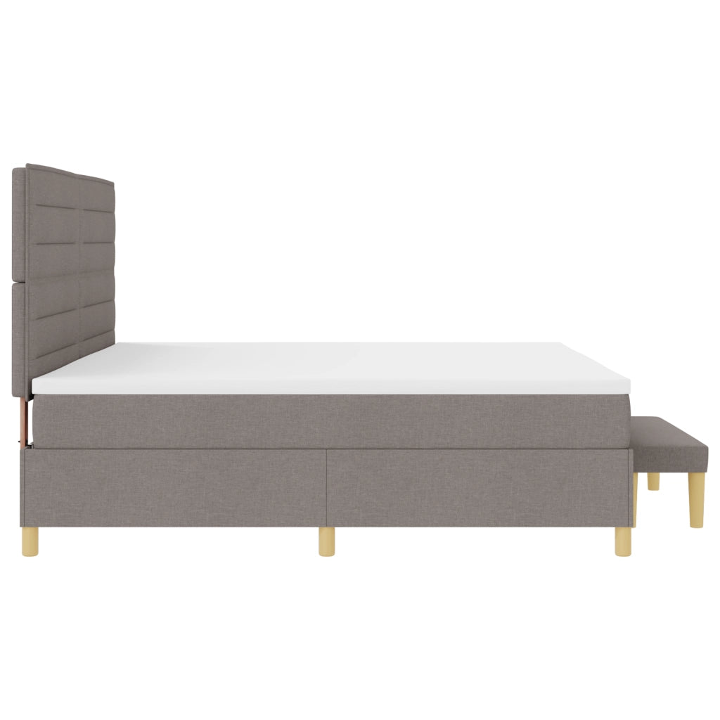 Letto Box Spring con Materasso e Panchina Tortora 200x200 cm Tessuto