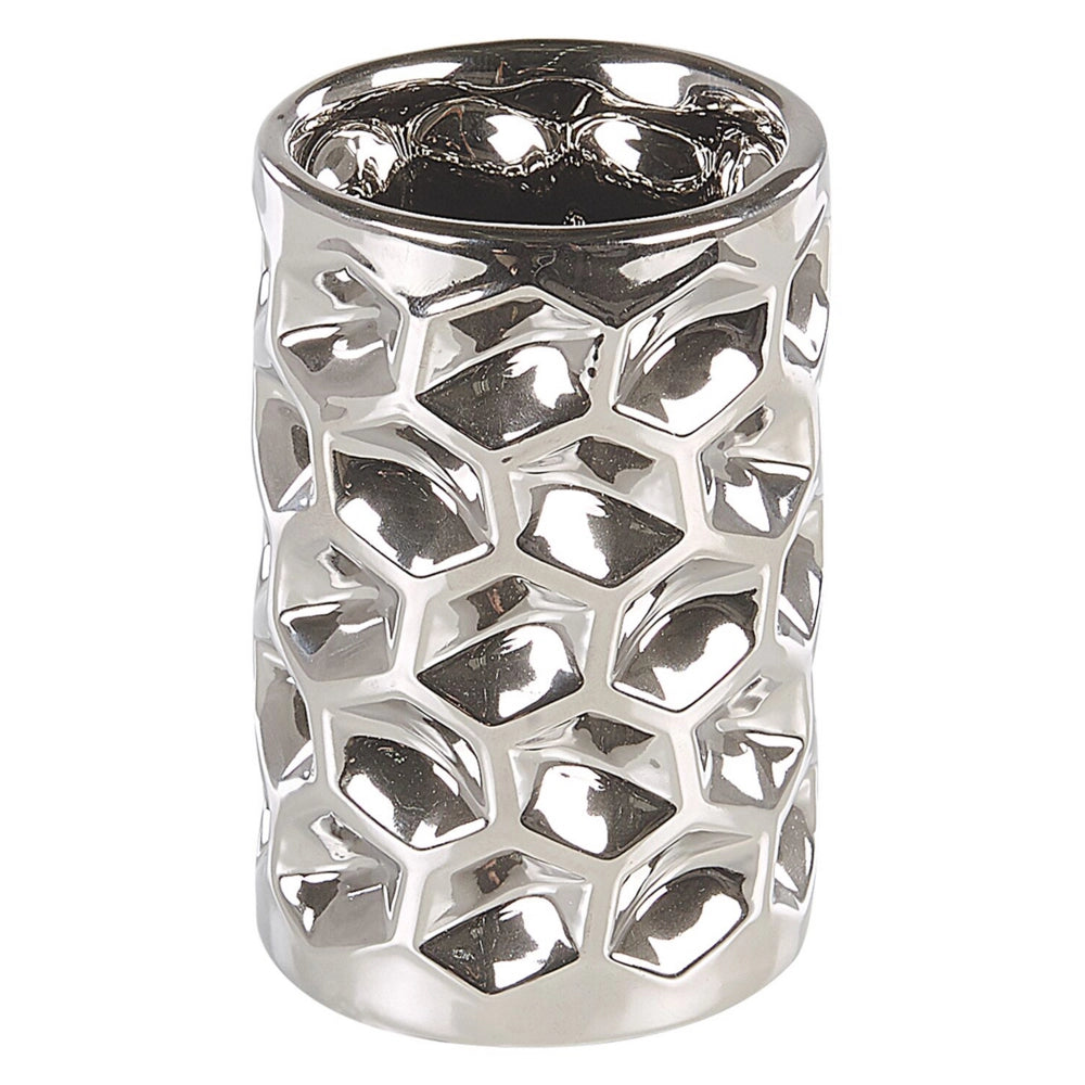 Set di 5 Accessori Bagno in Ceramica Argento portasapone dispenser Bicchiere e Portascopino