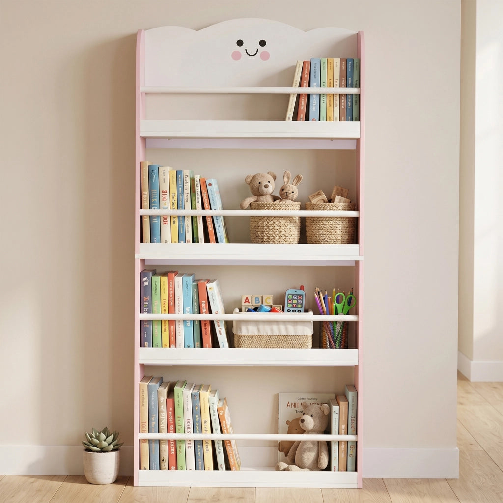 Libreria Montessoriana per Bambini 3-6 Anni 60x15x120,5 cm 4 Ripiani in Legno Rosa