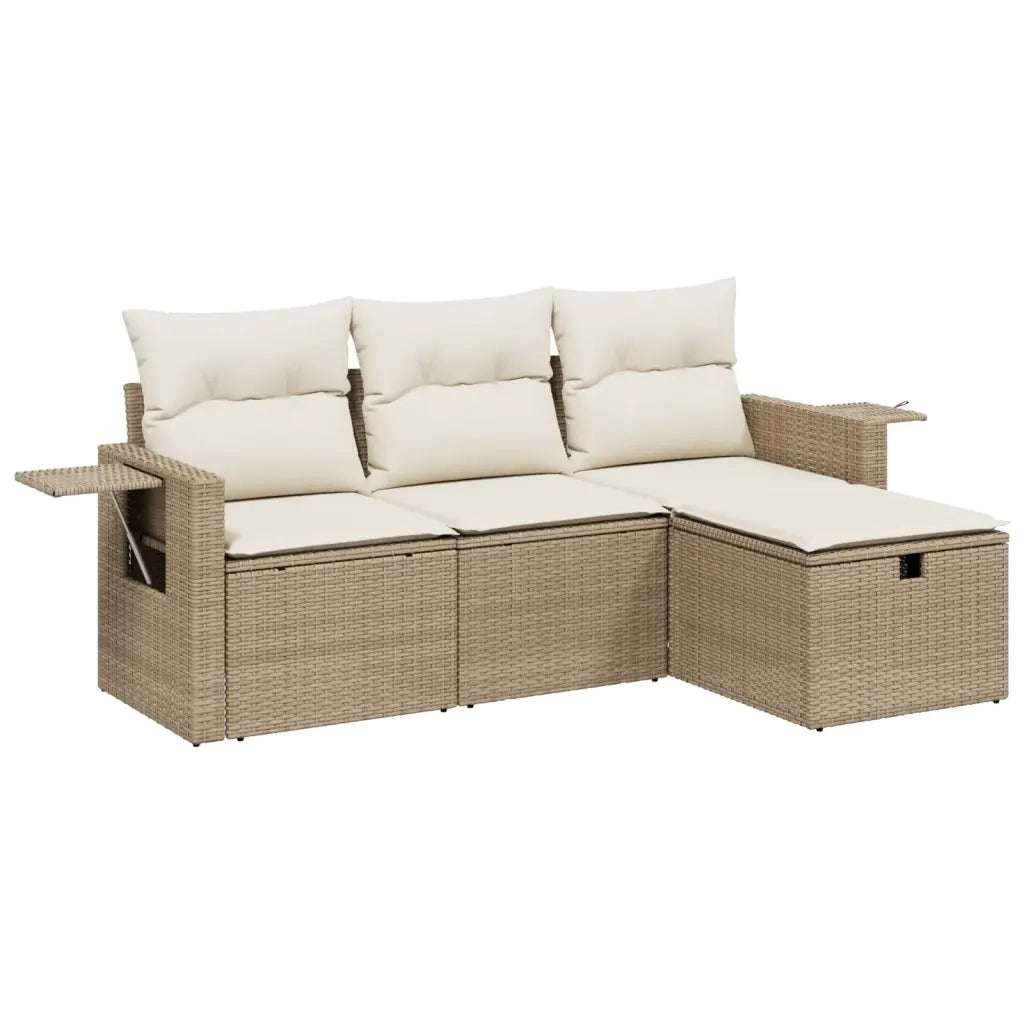 Set Divano da Giardino 4 pz con Cuscini Beige in Polyrattan