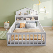 Letto per bambini a forma di casa con contenitori, sponde di sicurezza e rete a doghe