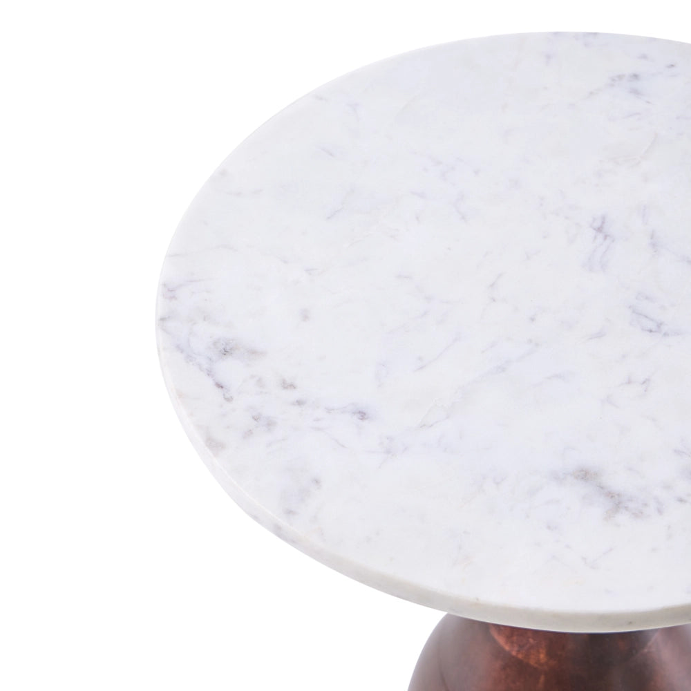 Tavolino con base in legno di mango marrone e piano in marmo Moderno soggiorno rotondo decorativo