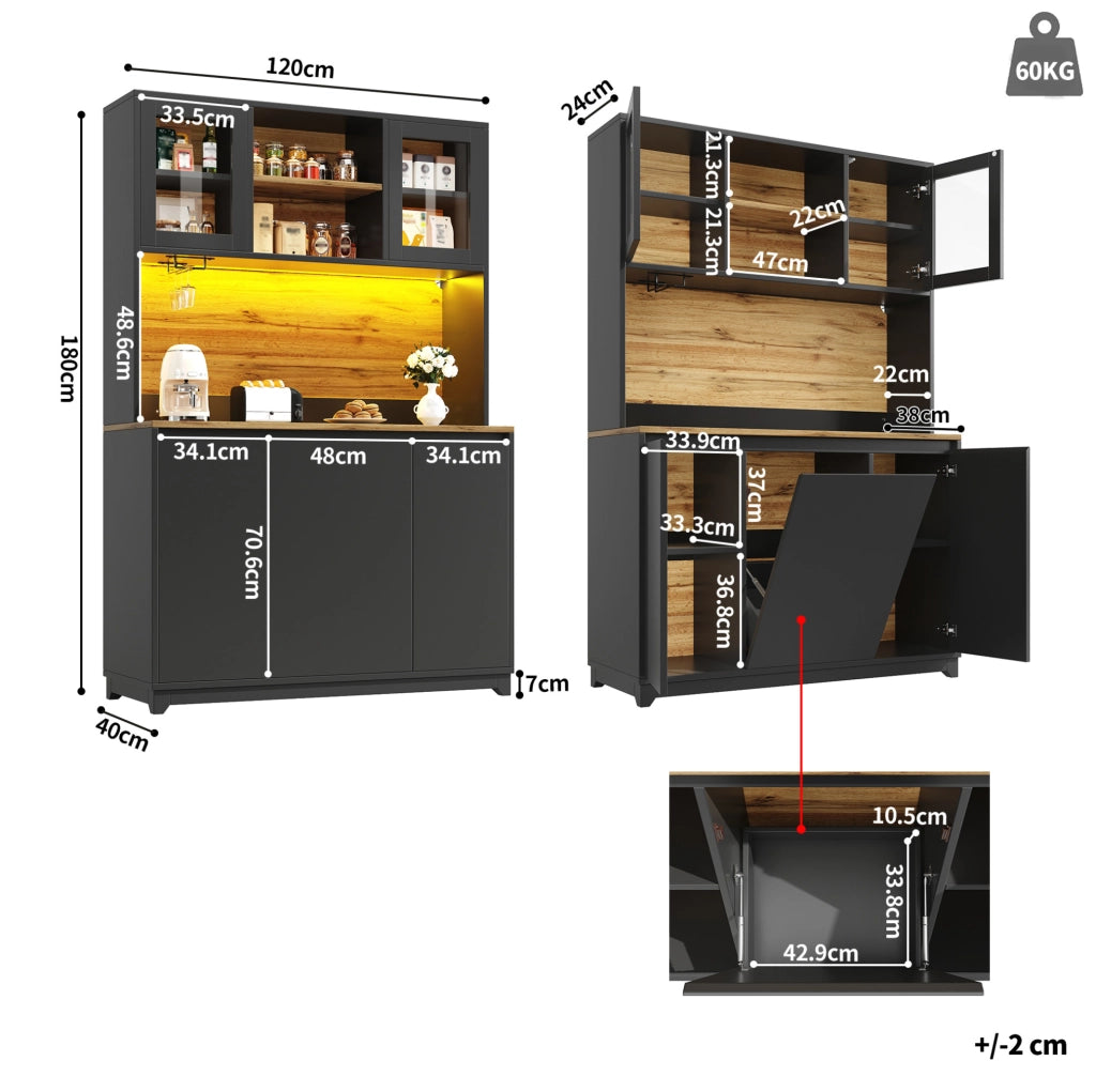 Mobile da cucina nero con LED, ante acriliche e vano rifiuti