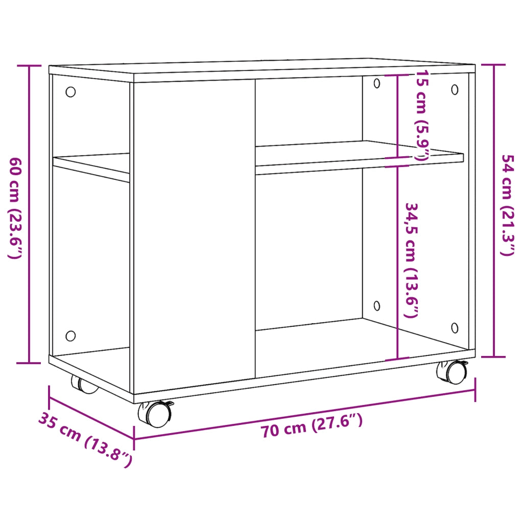 Tavolino con Ruote Legno Antico 70x35x60cm in Truciolato 853153