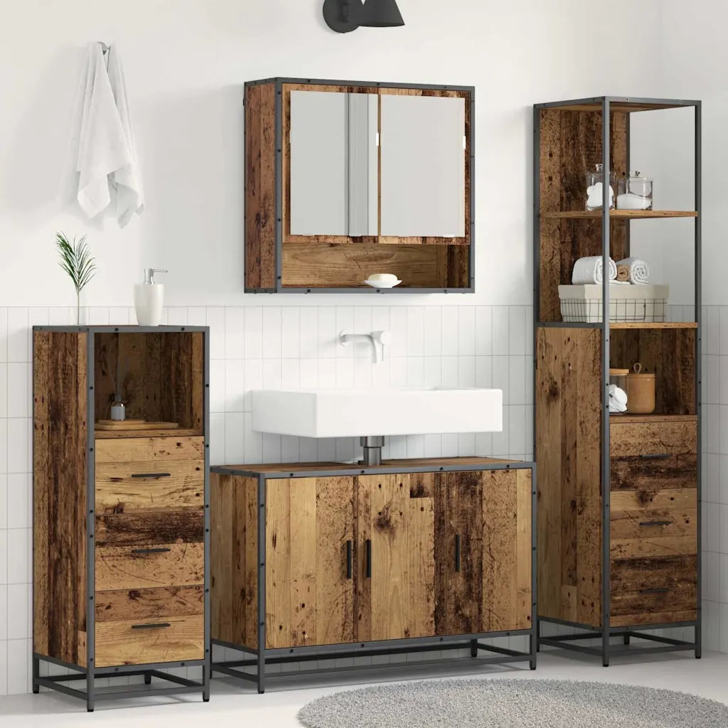 Set di mobili per il Bagno | Armadio da bagno con cassetto 3 pz Legno vecchio