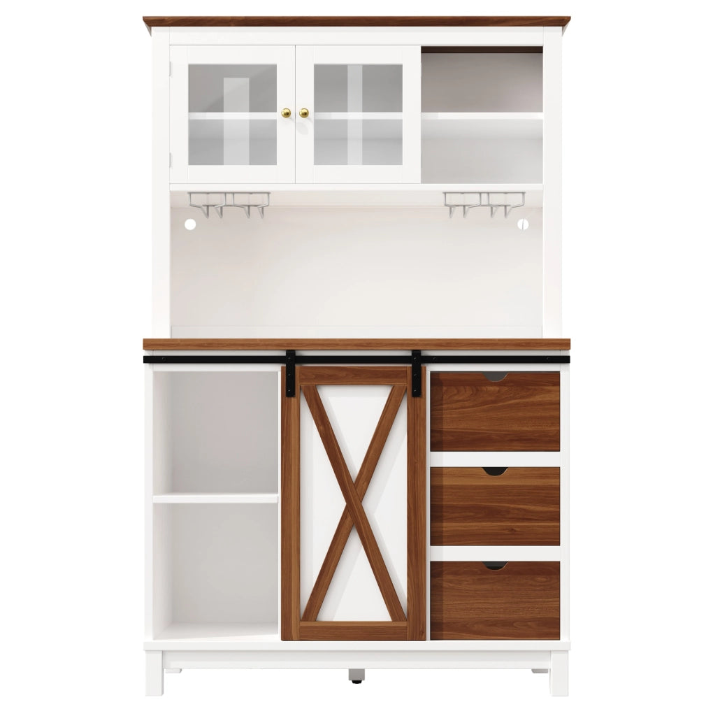 Credenza da cucina 104x40x180 cm con LED e porta scorrevole in MDF; metallo e vetro bianco