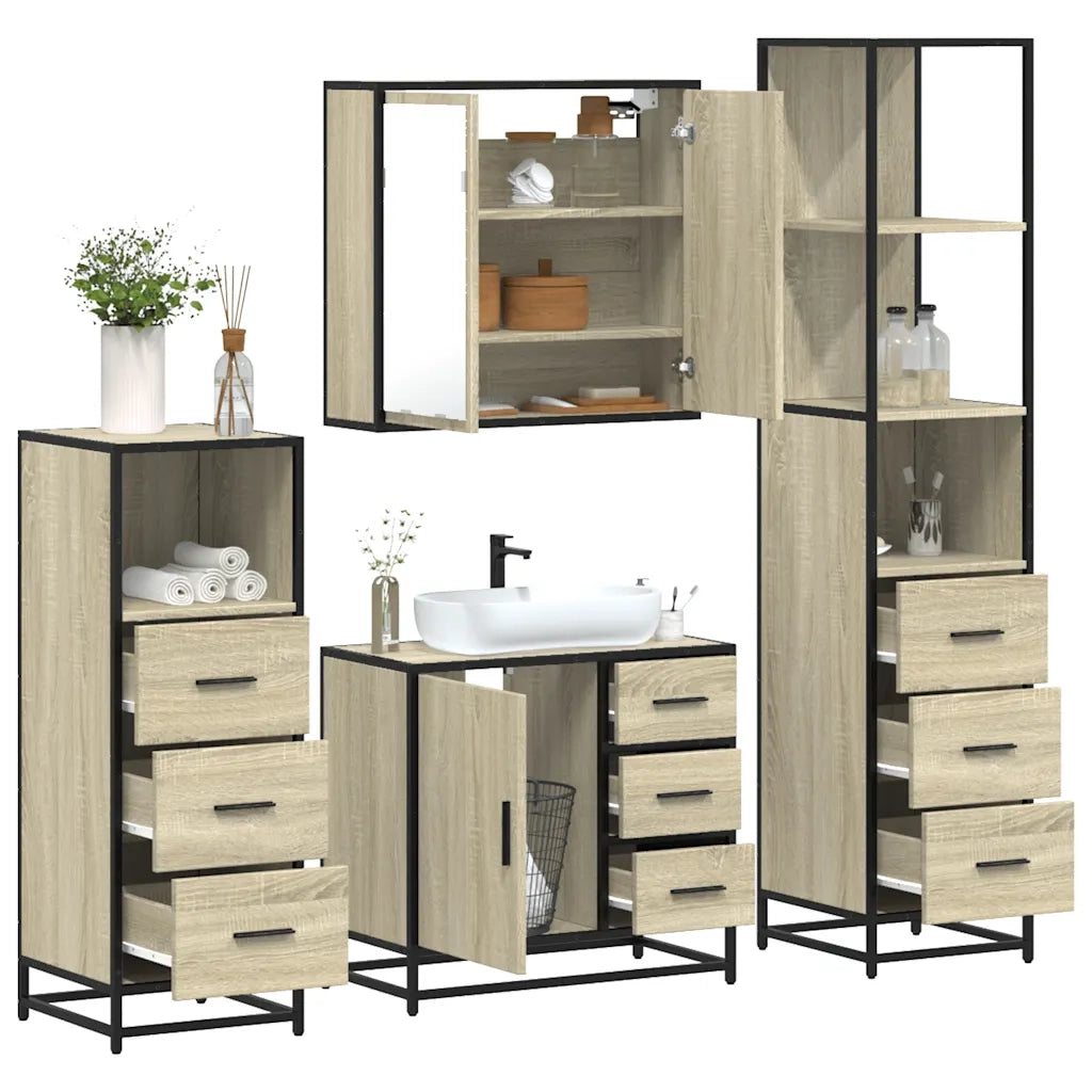 Set Mobili da Bagno 4 pz Rovere Sonoma in Legno Multistrato