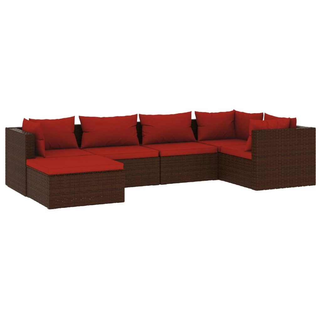 Mobili da giardino mobili da esterno Set di mobili da 6 pezzi con cuscini in resina intrecciata marrone 02_0016892
