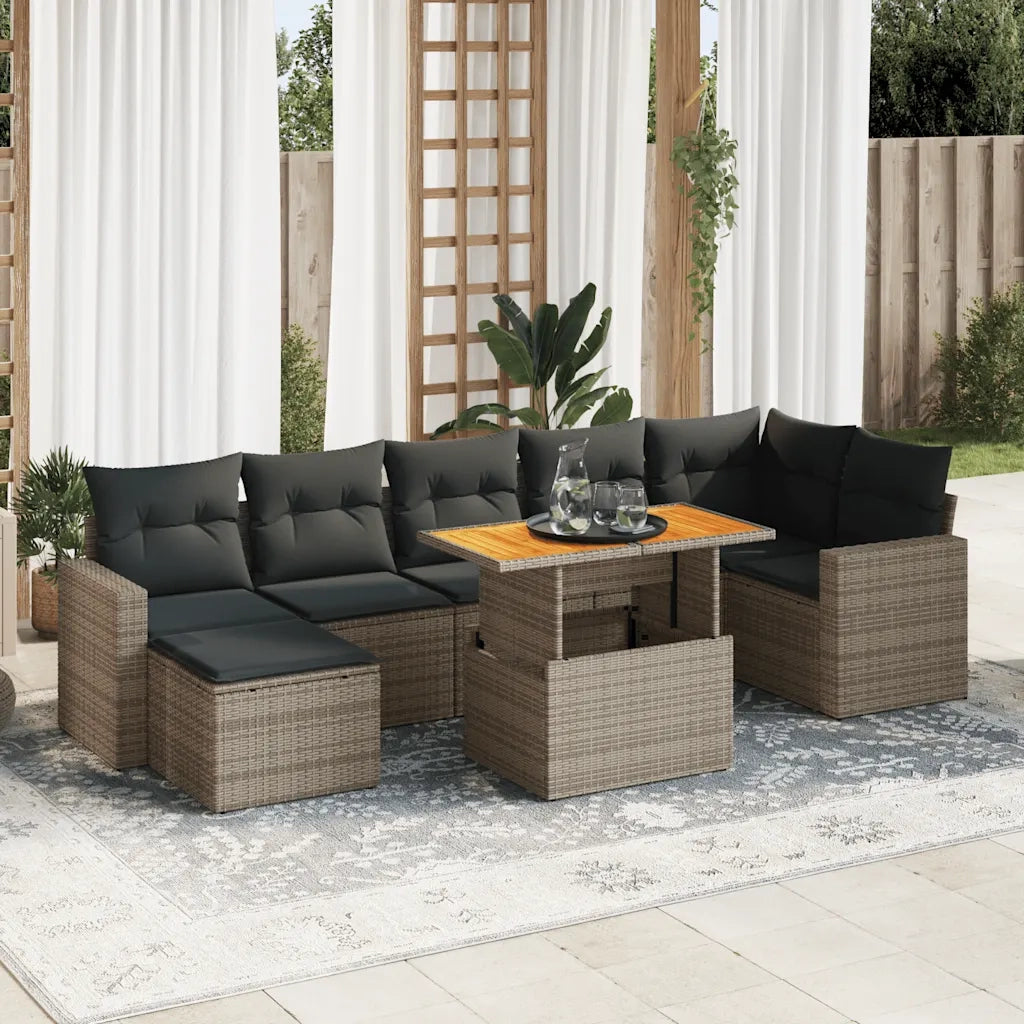 Set Divano da Giardino 8 pz con Cuscini Grigio in Polyrattan 3327070