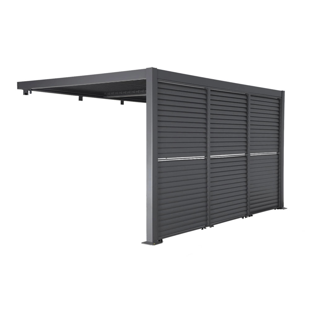 Pergola bioclimatica in alluminio addossata 4x3m + 3 persiane 130cm