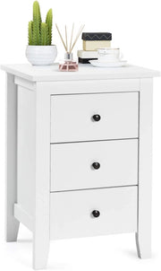 Comodino con 3 Cassetti, Cassettiera da Letto, Tavolino Spazioso con Struttura Resistente, per Salone e Camera da Letto, 46 x 37 x 65 cm (Bianco, 1 pezzo)