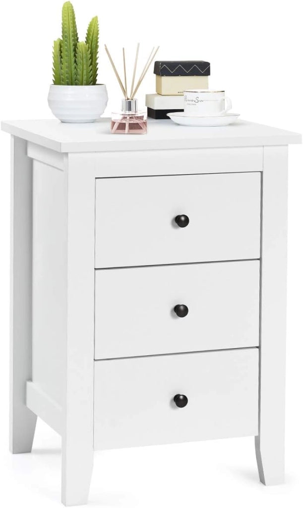 Comodino con 3 Cassetti, Cassettiera da Letto, Tavolino Spazioso con Struttura Resistente, per Salone e Camera da Letto, 46 x 37 x 65 cm (Bianco, 1 pezzo)