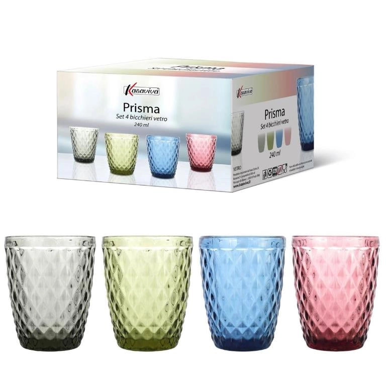 Set 4 Bicchieri da Tavola Acqua Vino in Vetro Colorati 24 cl