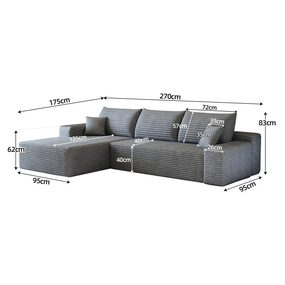 Divano angolare Chaise Longue ¨C Minimal ¨C grigio tessuto 270cm