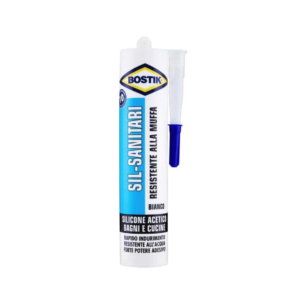 Silicone per sanitari BOSTIK acetico resiste alla muffa sigilla sanitari 280 ml bianco e trasparente BIANCO